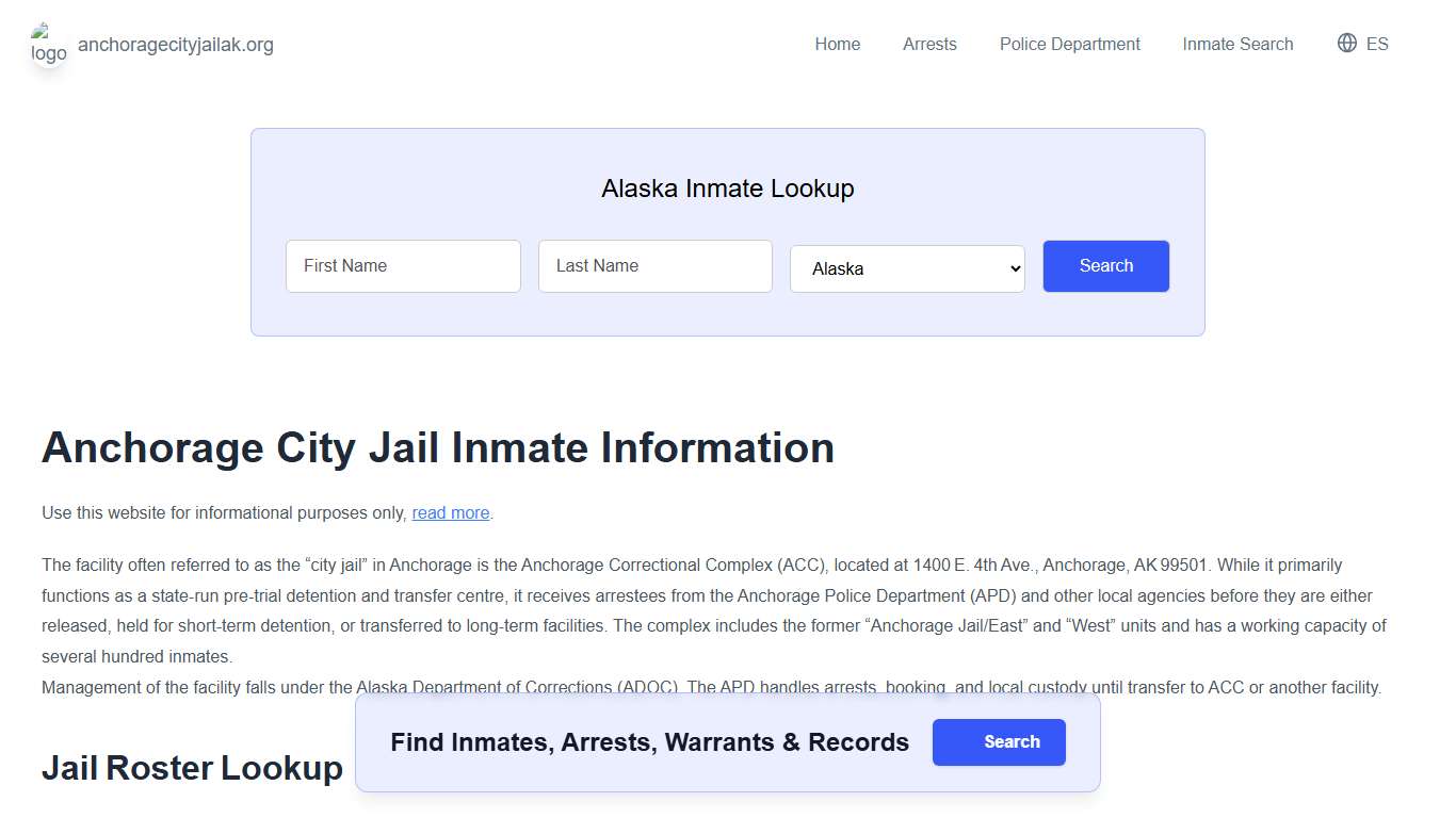 Anchorage Jail, AK Inmate Roster, Municipal Jail Info